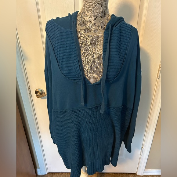 Time and Tru Women's Teal V-Neck, hooded Sweater/Sweatshirt Tunic, XL - Picture 1 of 11